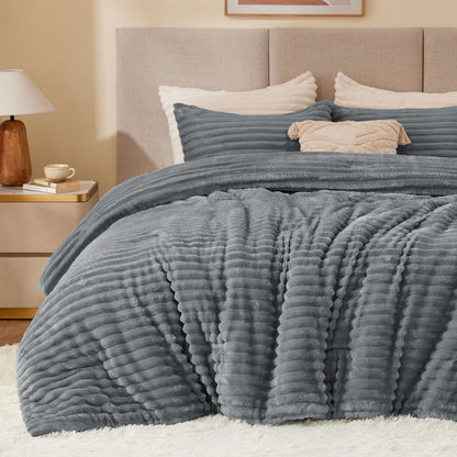 BEDELITE Fleece Queen Comforter Set, Fluffy Bed Set, Pink