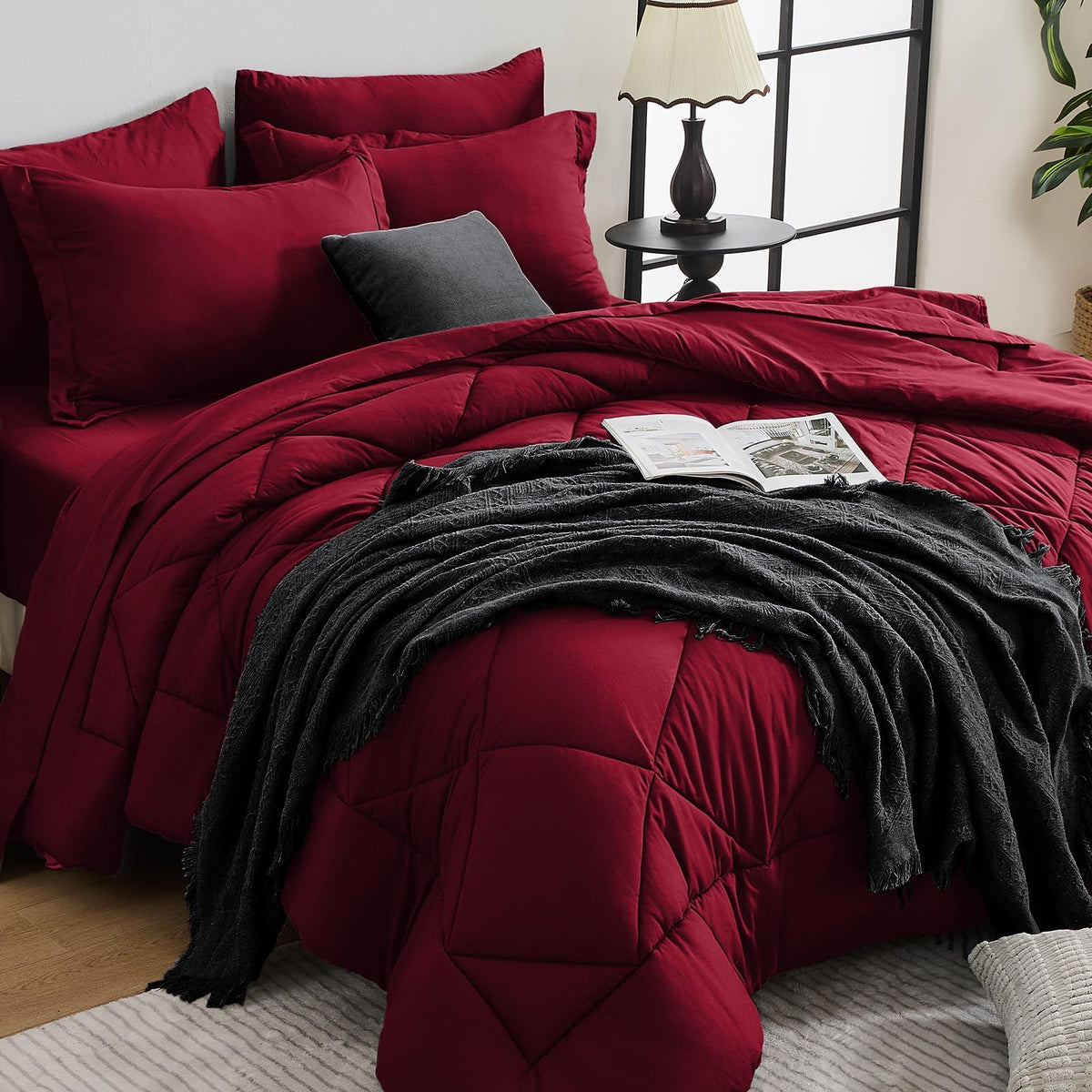 HEVUMYI 7-Piece Full Comforter Set, Dark Grey Bed in a Bag