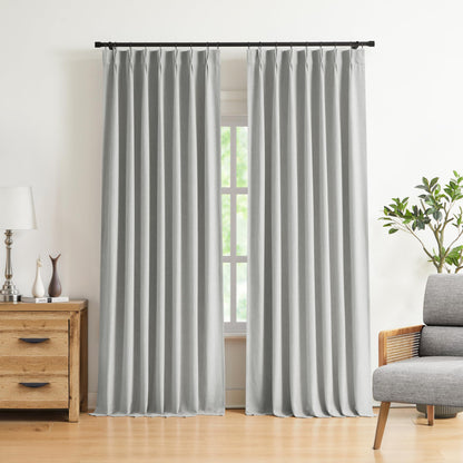 Vision Home Natural Pinch Pleated Full Blackout Curtains Linen Blended Room Darkening Window Curtains 95 inch for Living Room Bedroom Thermal Insulated Pinch Pleat Drapes with Hooks 2 Panel 40"Wx95"L