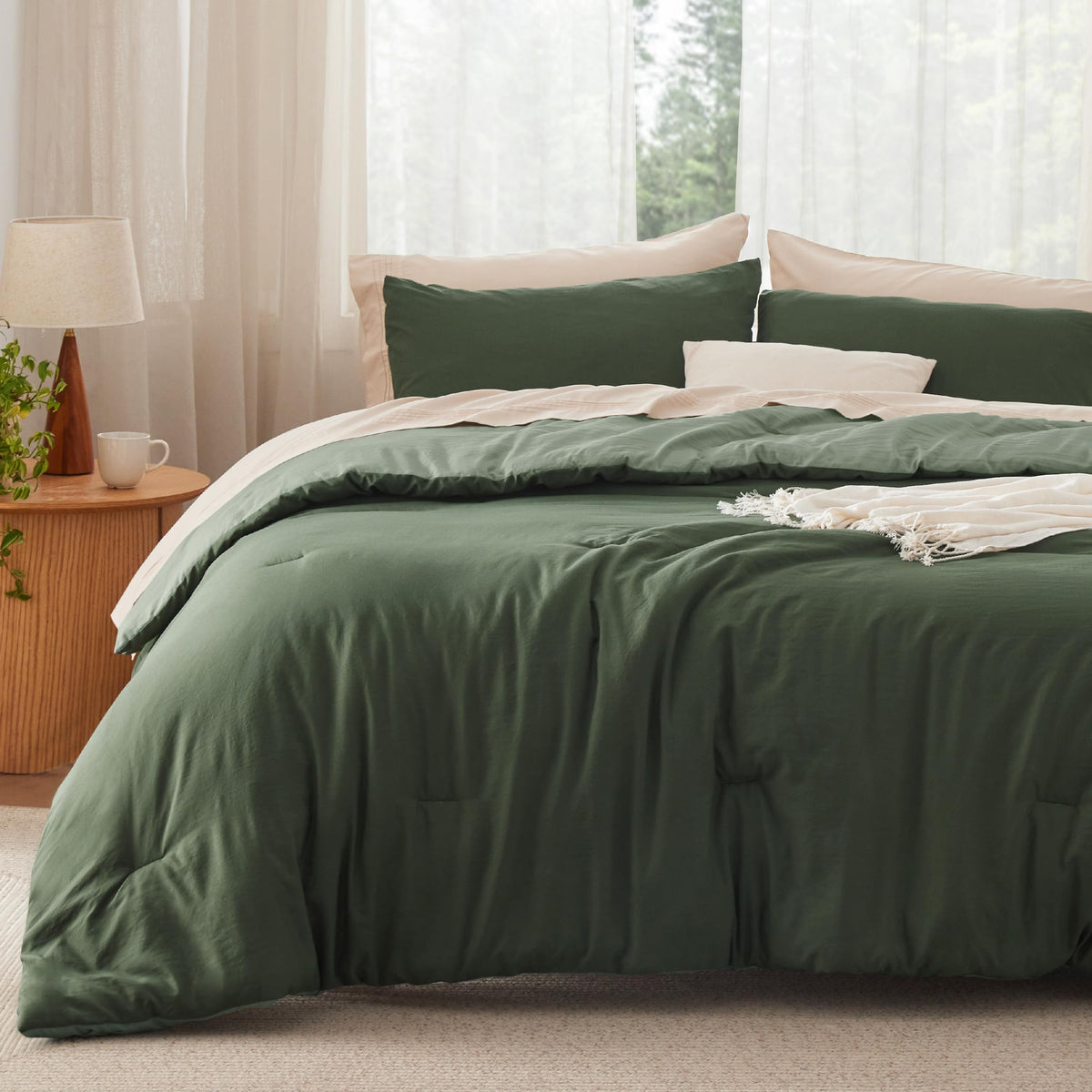 Bedsure King Comforter Set Prewashed Soft Bedding Set 3Pcs Beige 104"x90"