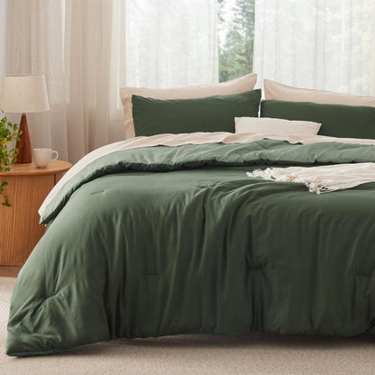 Bedsure Queen Comforter Set Prewashed Soft Bedding Set 3Pcs Cream 90"x90"