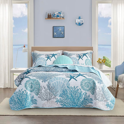 Tritard 3 Piece Coastal Quilt Sets Full/Queen Size Bedding Set, Blue