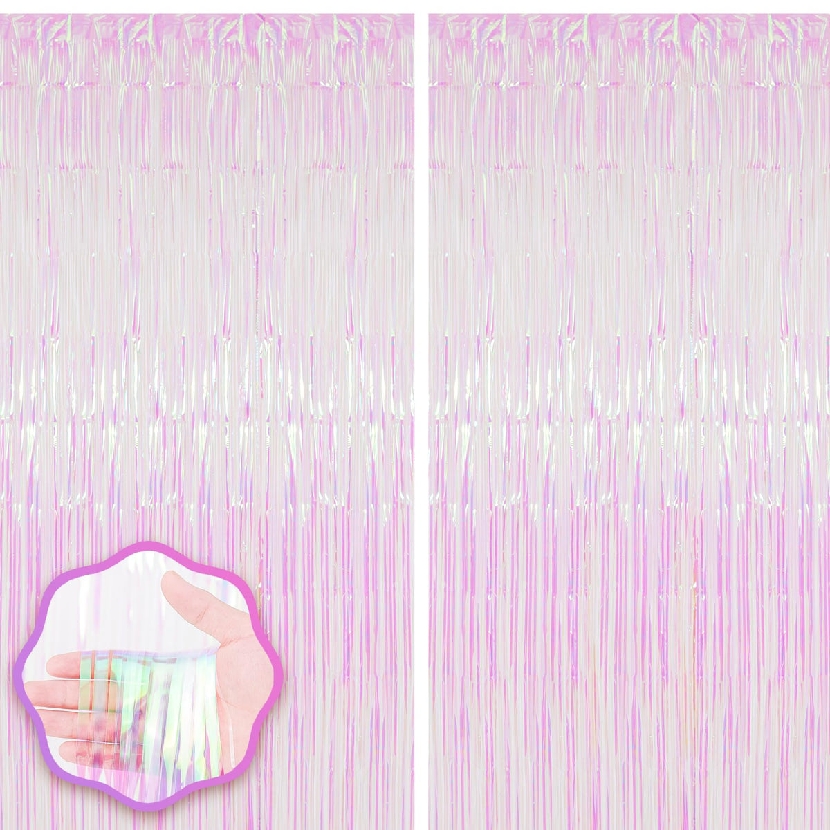 Voircoloria Laser Pink Foil Fringe Backdrop Curtains,3.3x6.6ft, 2 Pack