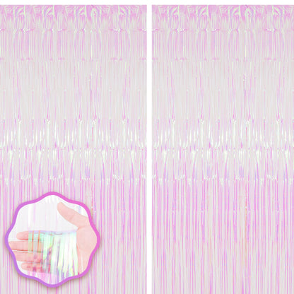 Voircoloria Laser Pink Foil Fringe Backdrop Curtains,3.3x6.6ft, 2 Pack