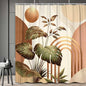 Bondjos Abstract Geometric Botanical Shower Curtain Mid Century Boho Tropical Gold Geometric Monstera Leaf Modern Minimalist Bathroom Curtain Modern Aesthetic Bath Accessories Art Home Decor