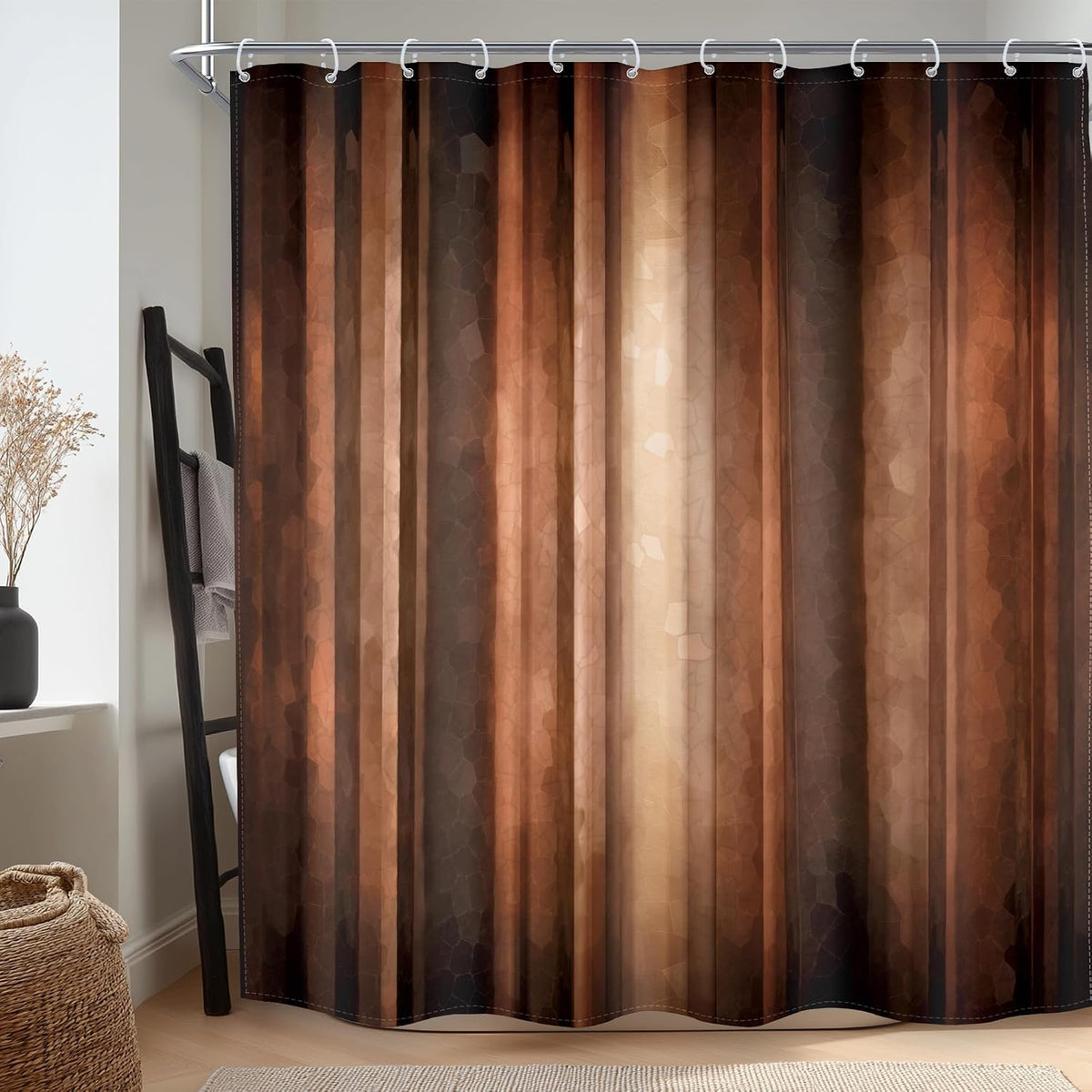 Rustic Brown Striped Shower Curtain Abstract Ombre Vintage Modern Masculine
