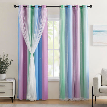 XiDi Curtains for Girls Bedroom Decor, Rainbow Blackout Curtains for Kids/Little Girl Room Decor, Unicorn Wall Decals,Pink Purple Green,63 x 34 inches,1 Panel