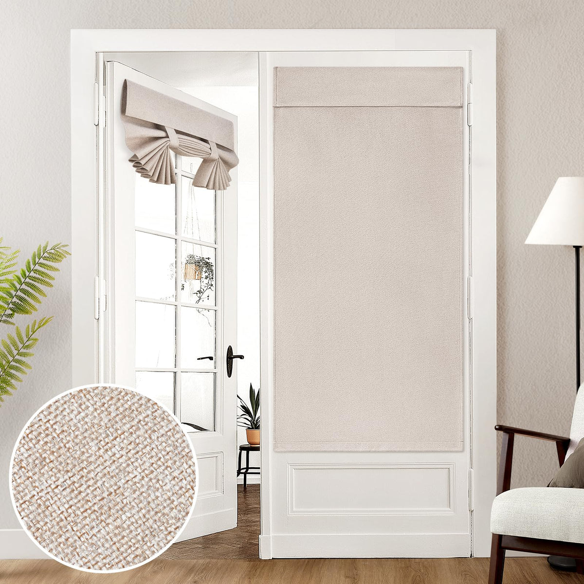 HOMEIDEAS 100% Blackout Linen Door Curtains for French Door 26x68 Inch