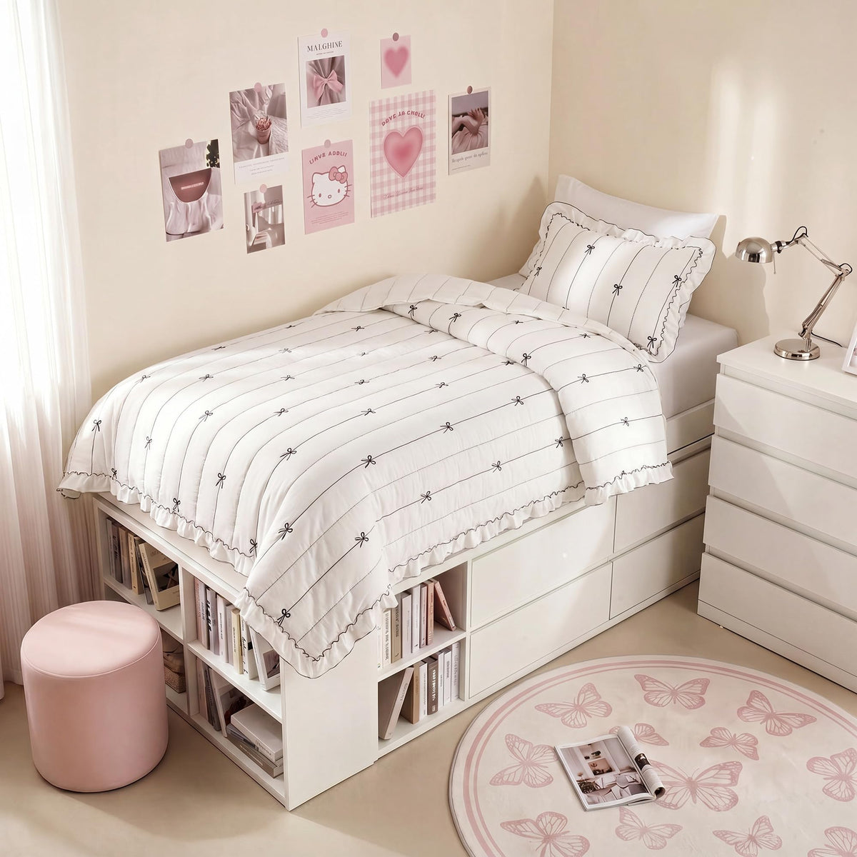 Intelligent Design Bow Embroidered Ruffle Pink Queen Quilt Set, 3pc