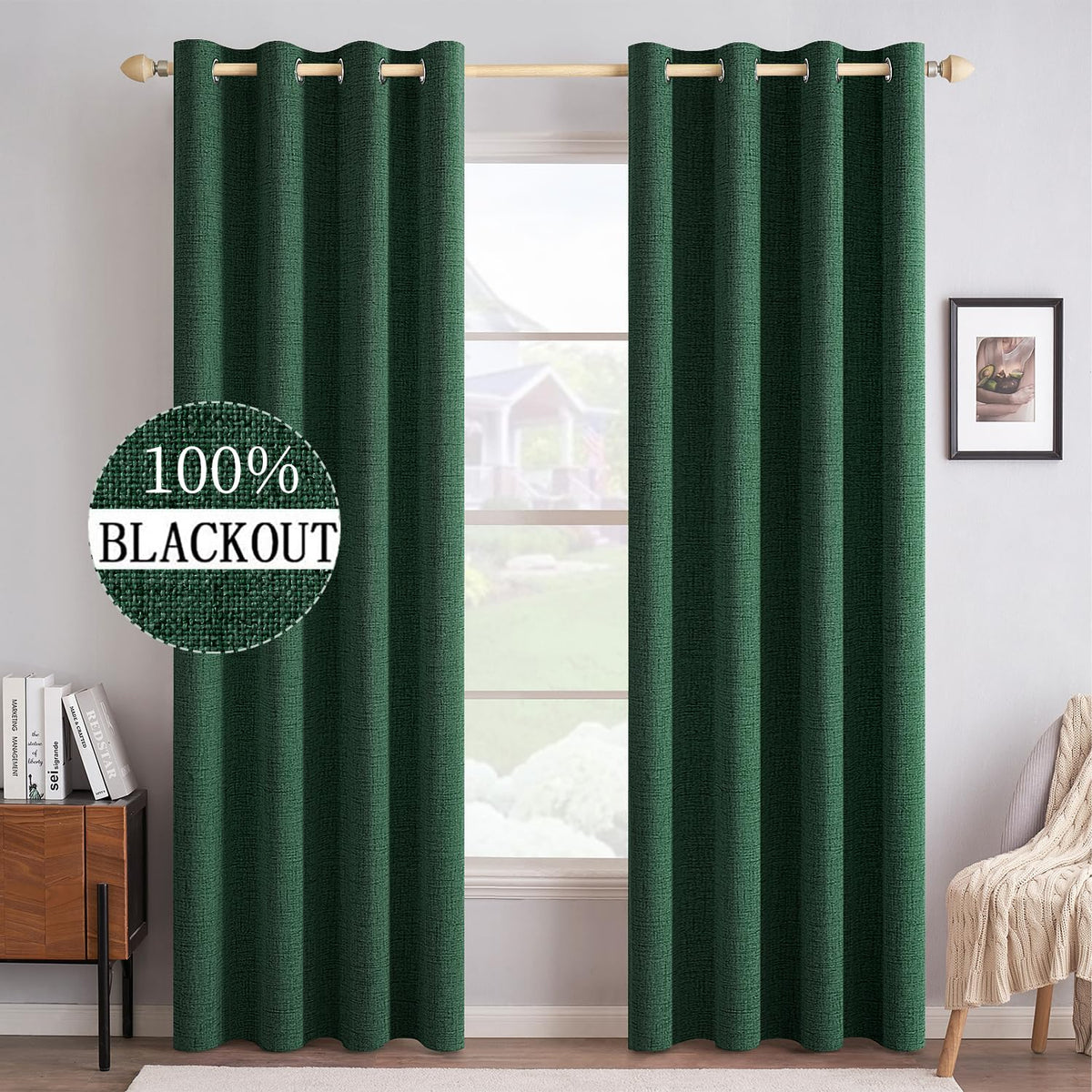 MIULEE 100% Blackout Linen Curtains for Bedroom 52x90 Inches Natural Beige