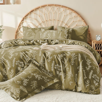 MUXHOMO Duvet Cover King Size, 3-Piece Floral Grey-Blue Bedding Set