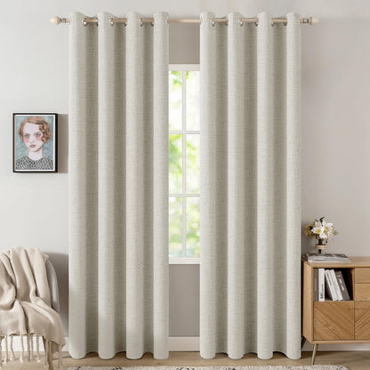 MIULEE 100% Blackout Linen Curtains for Bedroom 52x90 Inches Natural Beige