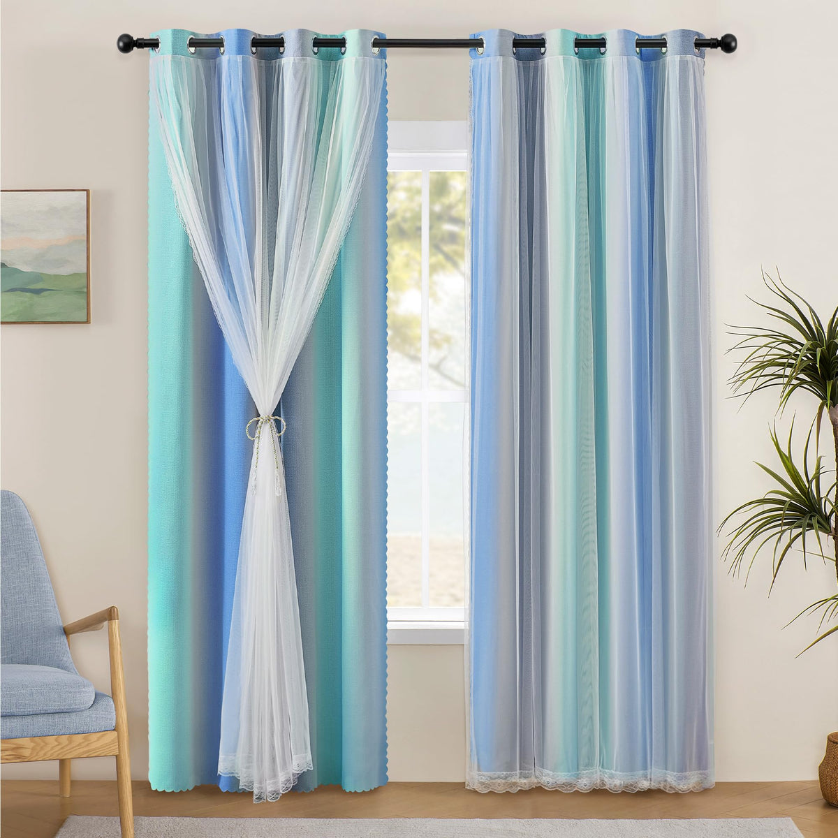 XiDi Blackout Curtains for Girls Bedroom Decor Pink Kids Rainbow Curtains