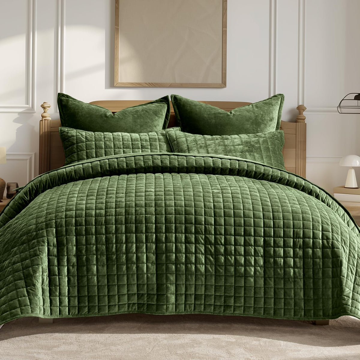 RECYCO Channel Box Stitch Velvet Quilt Set, King Size, Beige