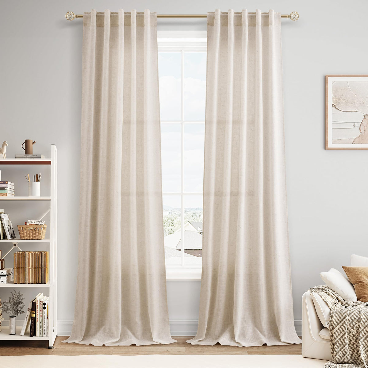 Nanspring Linen Kitchen Window Curtains Over Sink for Cafe 36x36 Inch Cream