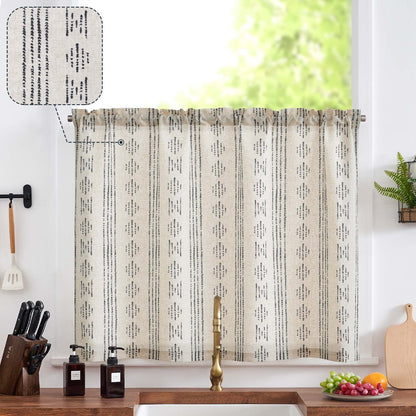 jinchan Linen Striped Tier Curtains for Kitchen Windows Green 26 x 24 inch