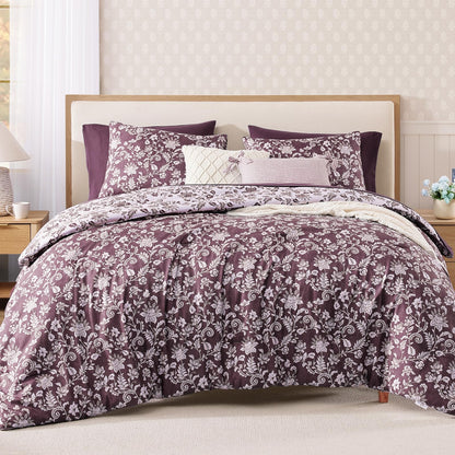 BLOOMHAVEN Queen Comforter Set-7 Pieces Blue Floral Bed in a Bag Queen