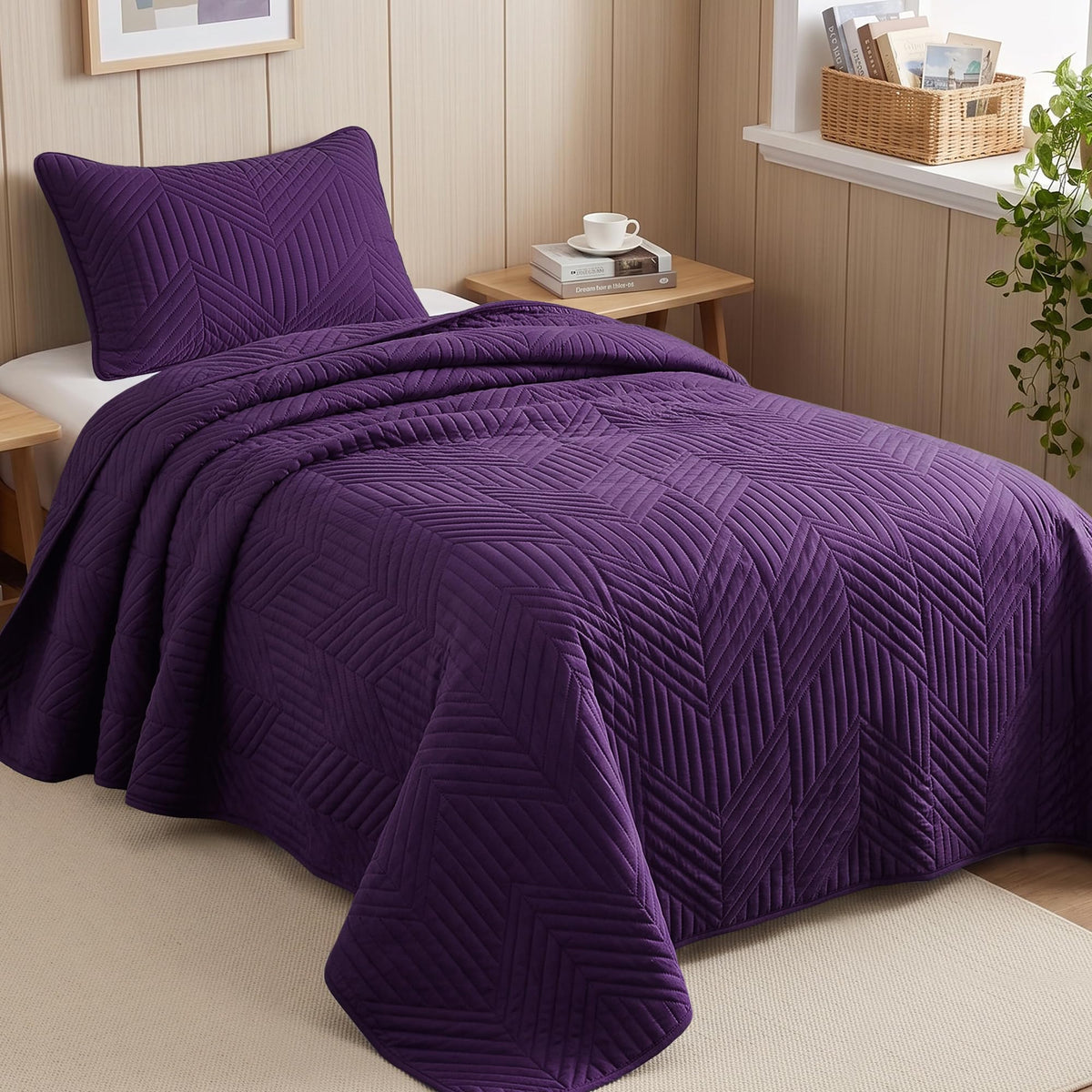 Exclusivo Mezcla Ultrasonic Full Queen Quilt Bedding Set, Beige Cream