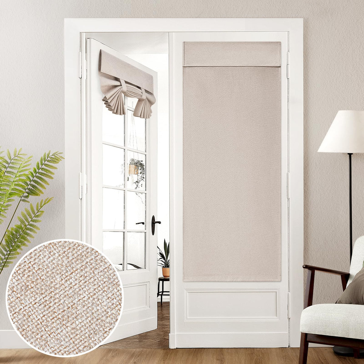 HOMEIDEAS 100% Blackout Linen Door Curtains for French Door 26x68 Inch