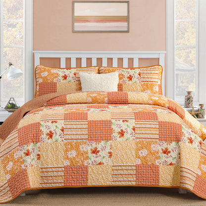 Mybedsoul Boho Quilts Queen Size, Patchwork Floral Bedding Set, Blue