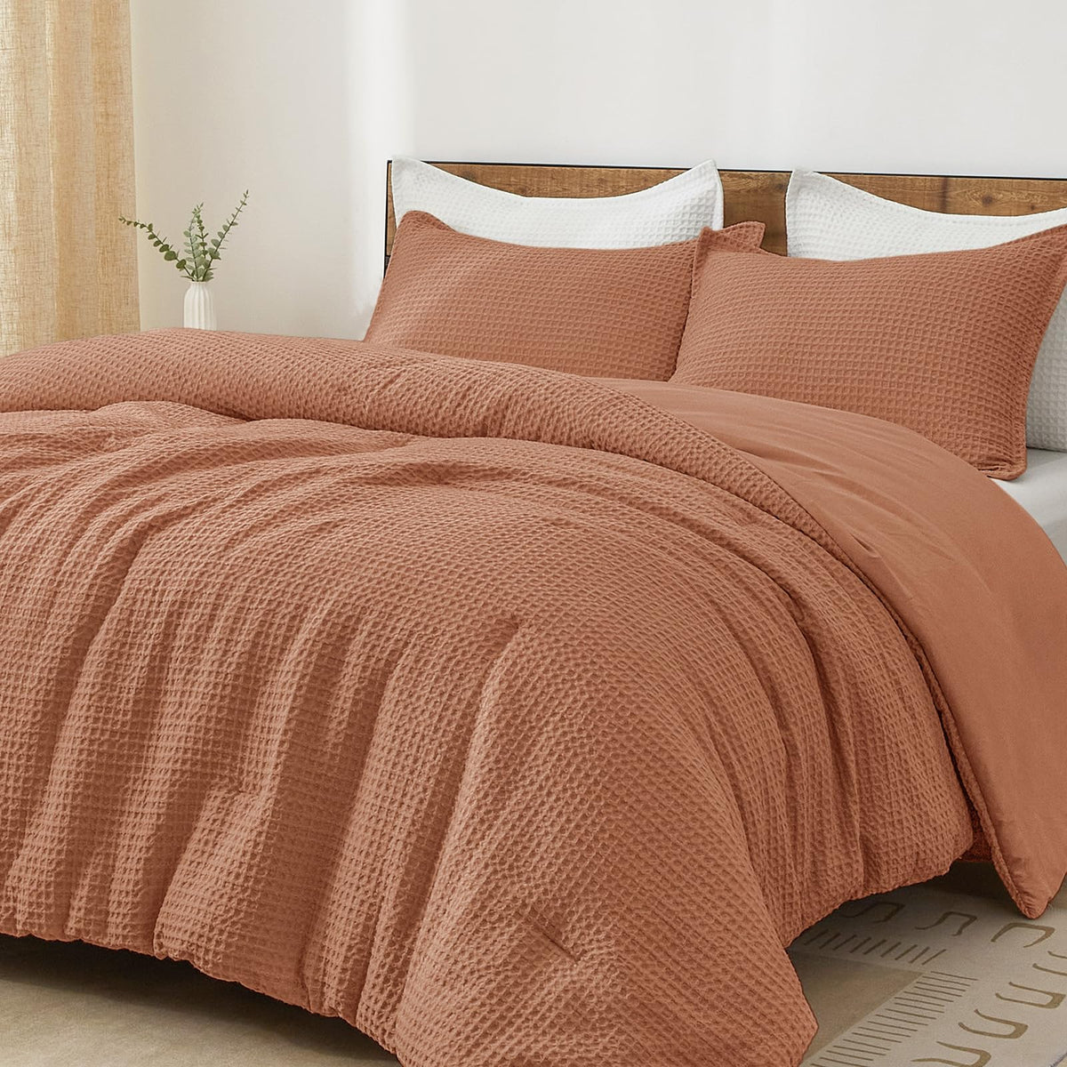 PHF Ultra Soft Waffle Comforter Set 3 Pieces King, Linen