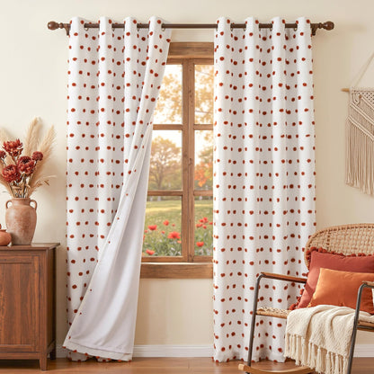 MYSKY HOME Kids Blackout Curtains for Boys Bedroom 84 Inch Long 100% Light Blocking Cute Curtains for Playing Room 2 Panels Grommet Nursery Drapes with Rainbow Pom Pom Sheer 2 Layered 50W x 84L