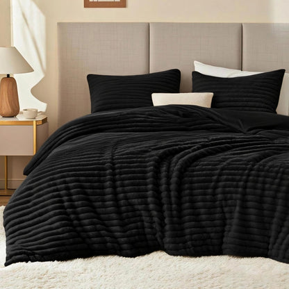 EXQ Home Fluffy Comforter Set Queen Size,3 Pieces Bed Set,Black