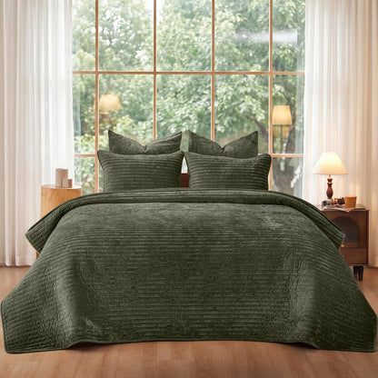 PHF Diamond Pattern Luxury Velvet Quilt Set Queen Size, Sand