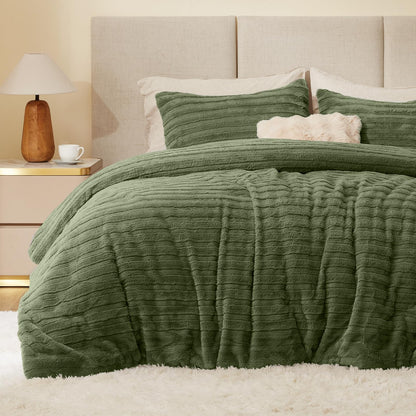BEDELITE Fleece Queen Comforter Set, Fluffy Bed Set, Pink