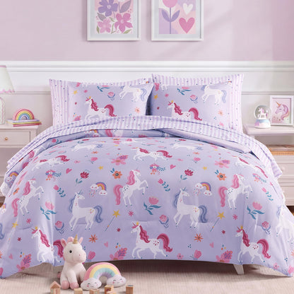 Twin Comforter Set for Girls - 5 Pieces Floral Pink Girls Twin Bedding Set