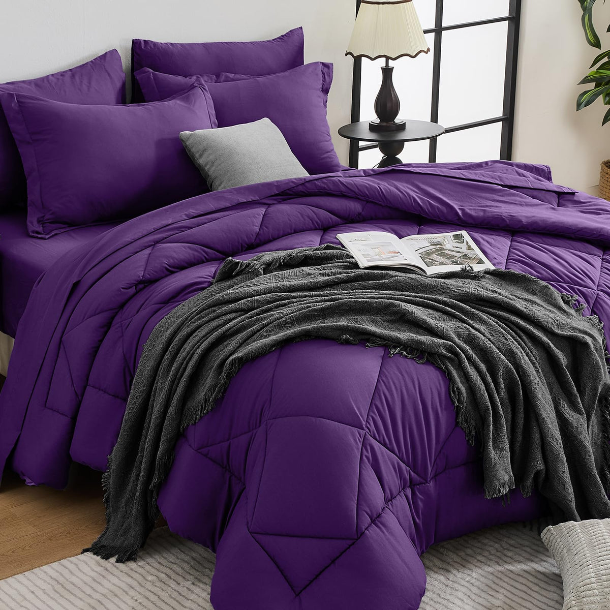 HEVUMYI 7-Piece Full Comforter Set, Dark Grey Bed in a Bag