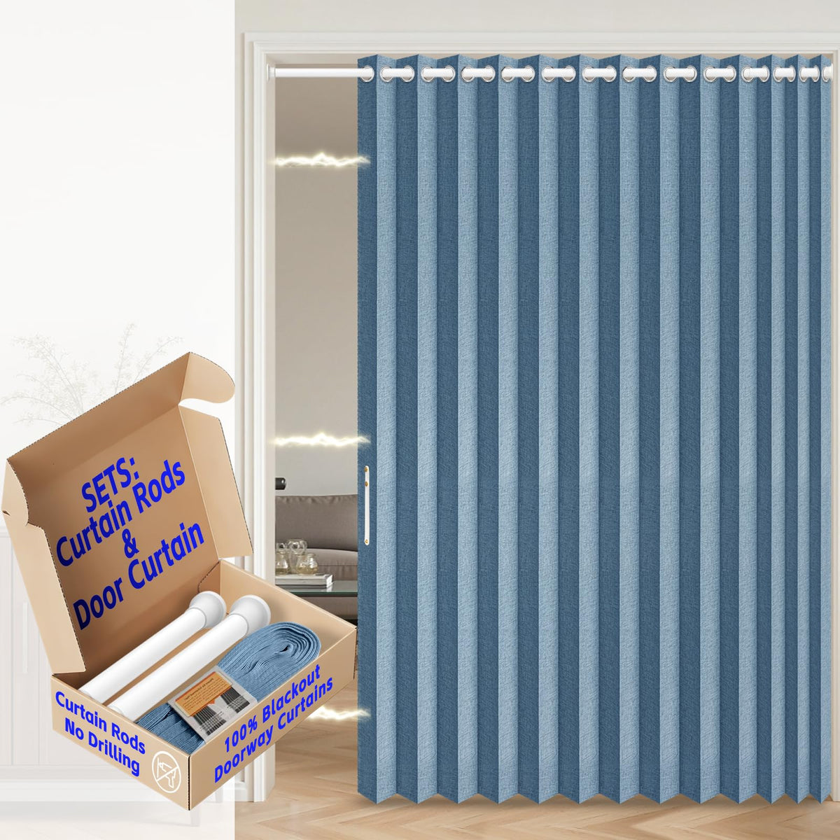 AJAZZ Blackout Accordion Door Magnetic Door Curtain Folding Closet Doors Curtain Invisible for Bedroom Room Living Room Doorway, Grey 42" W x 78" L, 1 Panel