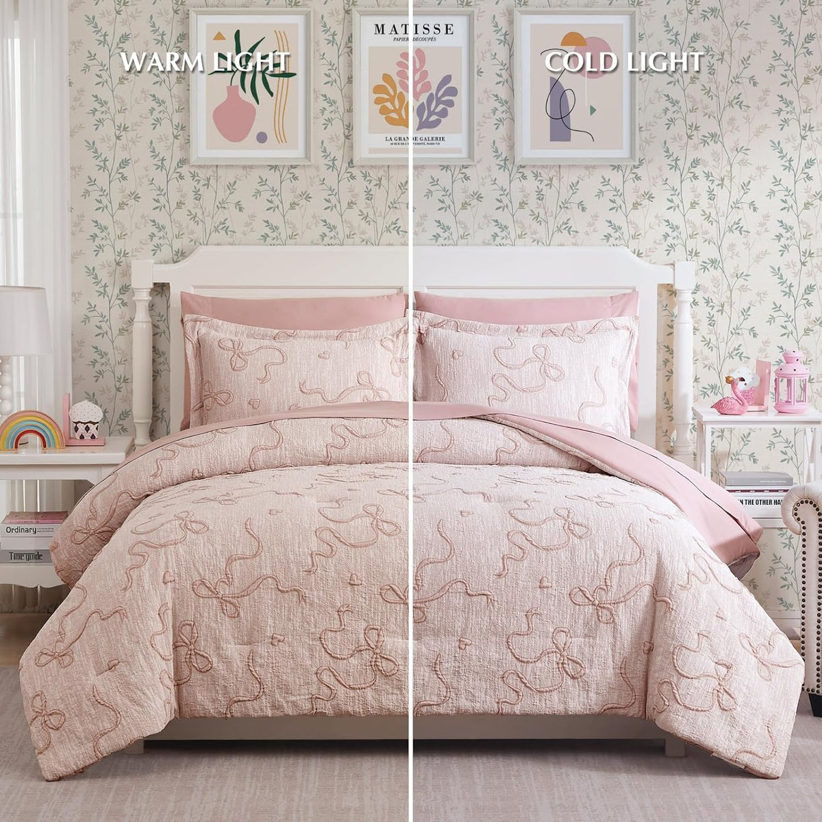 Full Size Comforter Sets for Girls - 7 Pieces Pink Bedding Bow Bed in a Bag