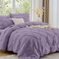 Sasttie Queen Comforter Set, 7-Piece Bed in a Bag, Pintuck Bedding Sets for All Season, Includes Comforter, Flat Sheet, Fitted Sheet, Pillowcases and Pillowshams, Beige