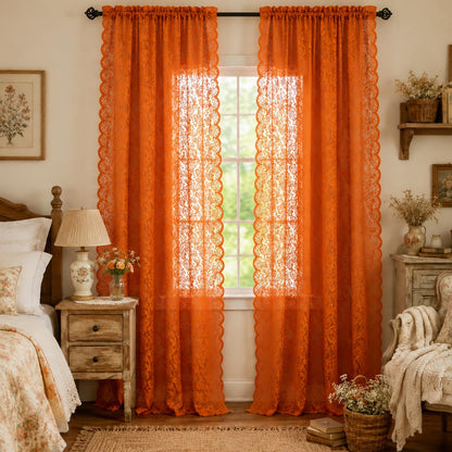 ALIGOGO Short White Lace Kitchen Curtains 36 Length 2 Panels W26 x L36 Inch