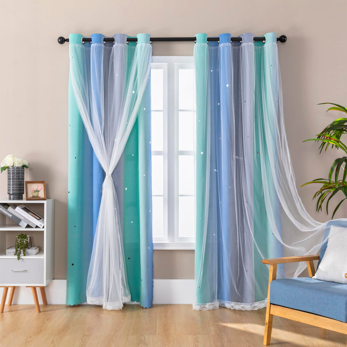XiDi Blackout Curtains for Girls Bedroom Decor Pink Kids Rainbow Curtains