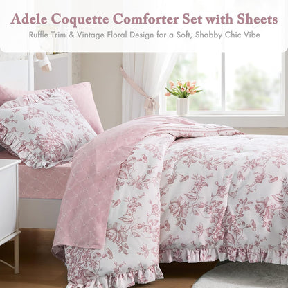 Madison Park Essentials Pink Floral Comforter Set with Sheets Twin XL,5pc