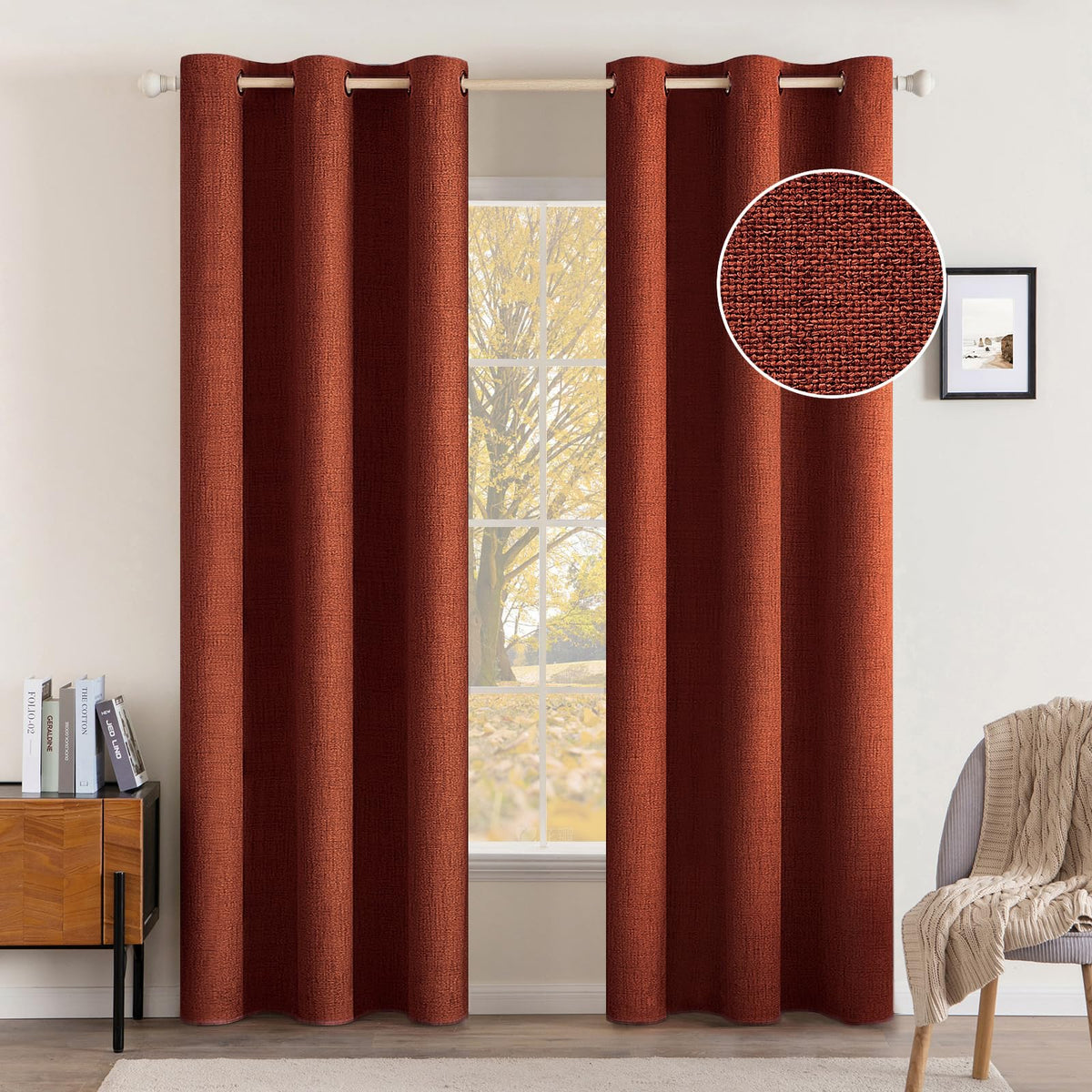 MIULEE 100% Blackout Linen Curtains for Bedroom 52x90 Inches Natural Beige