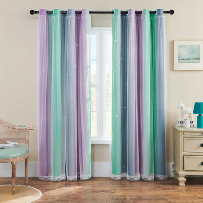 XiDi Curtains for Girls Bedroom Decor, Rainbow Blackout Curtains for Kids/Little Girl Room Decor, Unicorn Wall Decals,Pink Purple Green,63 x 34 inches,1 Panel