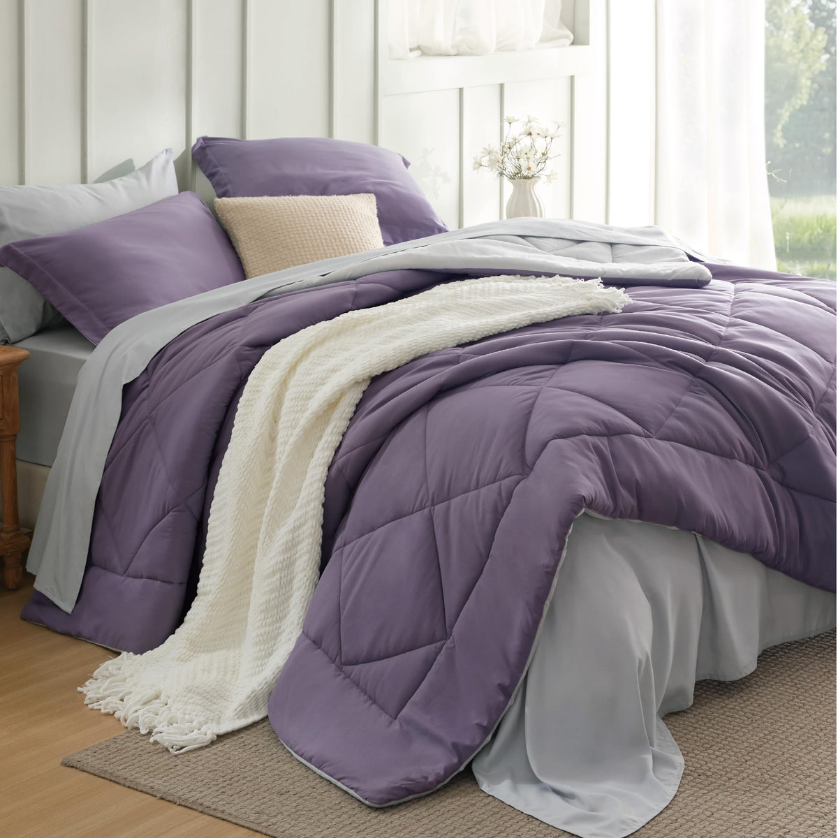 Bedsure Bed in a Bag Full Reversible Bed Set 7 Pieces Grey/Light Grey