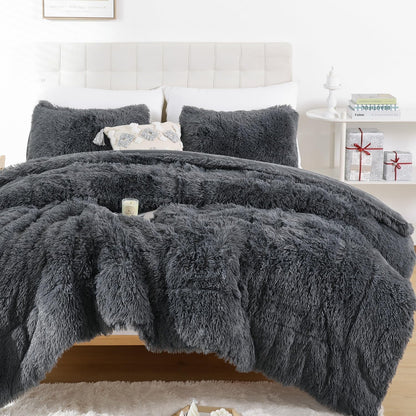 Smoofy Fluffy Queen Comforter Set, Faux Fur Pink Comforter Set 3 Pcs