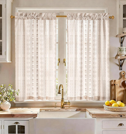 Miss Adola 36 Inch Length Kitchen Tier Curtains Pumpkin Leaf Cafe Curtains
