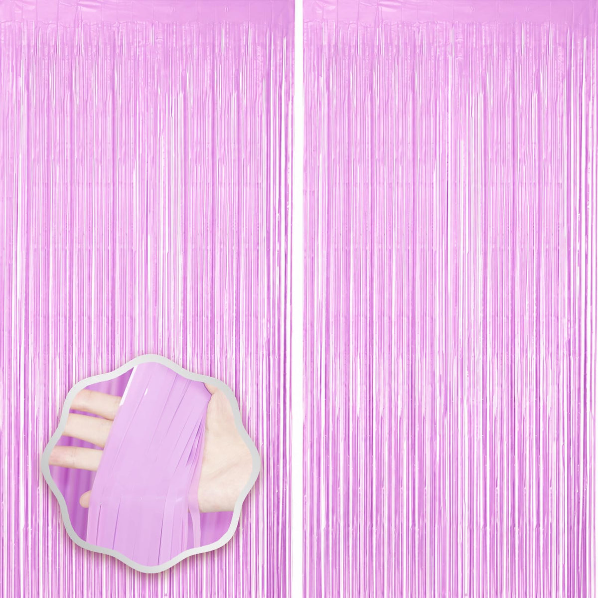 Voircoloria Laser Pink Foil Fringe Backdrop Curtains,3.3x6.6ft, 2 Pack