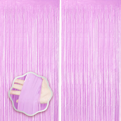 Voircoloria Laser Pink Foil Fringe Backdrop Curtains,3.3x6.6ft, 2 Pack