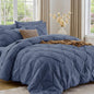Sasttie Full Size Comforter Set, 7-Piece Bed in a Bag Double, Pintuck Bedding Set for All Season, Includes Comforter, Flat Sheet, Fitted Sheet, Pillowcases and Pillowshams, Beige