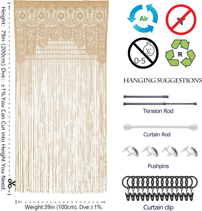 Lace Door String Curtain for Doorways，Bohemian Curtains Window Wall Closet Bedroom Kitchen Hippie Hanging Panels Boho Room Divider