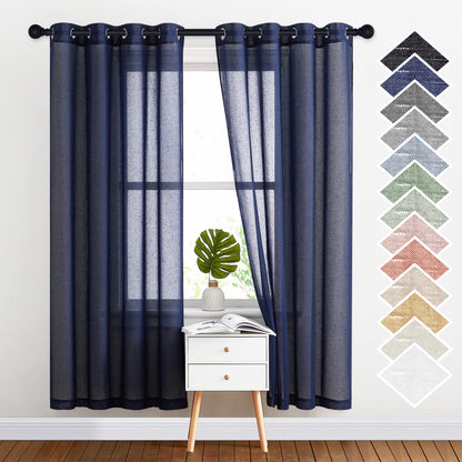 NICETOWN Semi Sheer Linen Ivory Curtains for Bedroom, W52xL84, 2 Panels