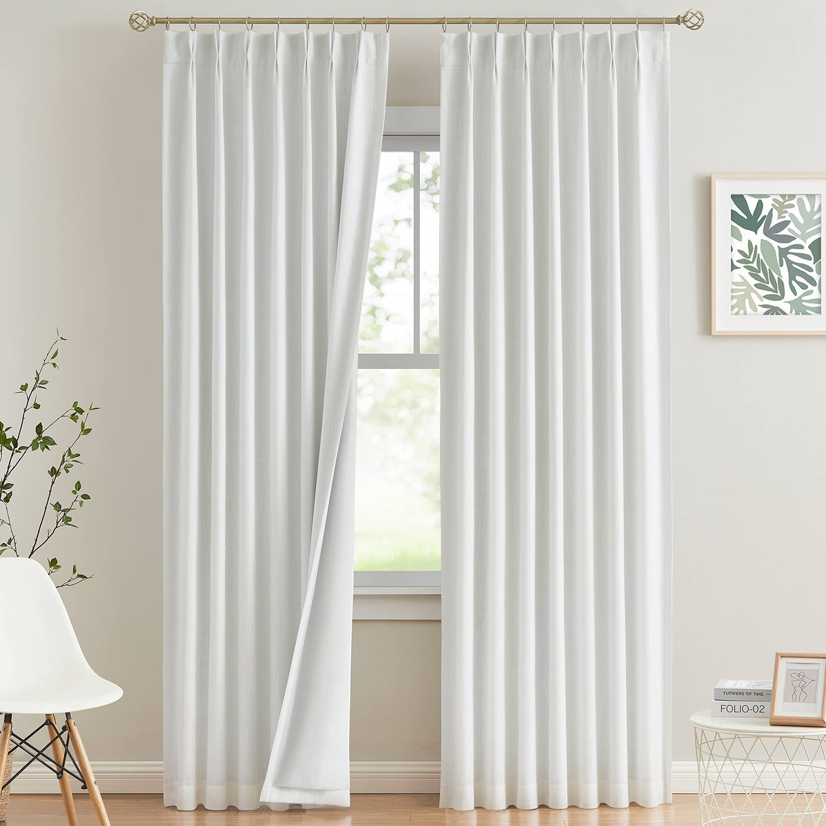 Vision Home Natural Pinch Pleated Full Blackout Curtains Linen Blended Room Darkening Window Curtains 95 inch for Living Room Bedroom Thermal Insulated Pinch Pleat Drapes with Hooks 2 Panel 40"Wx95"L