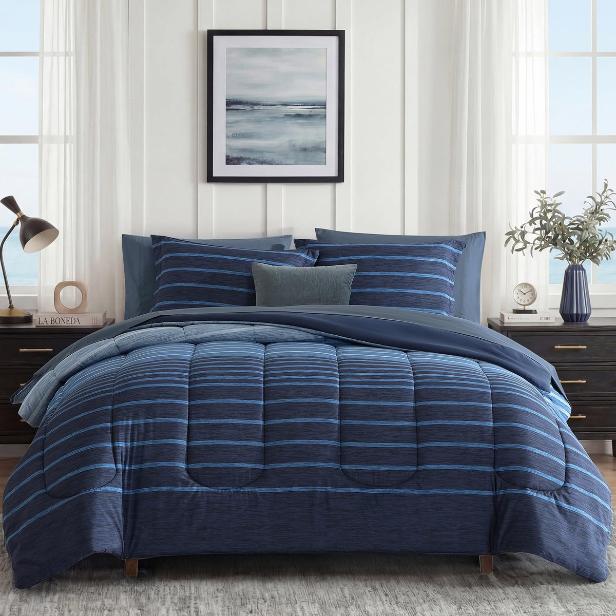 Monbix Full Size Comforter Sets - 7 Pieces Bed in a Bag Full Bedding Set