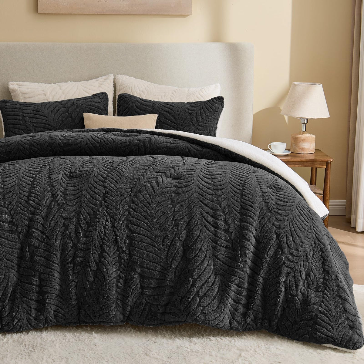 BEDELITE Fluffy Sherpa Queen Comforter Set,Grey